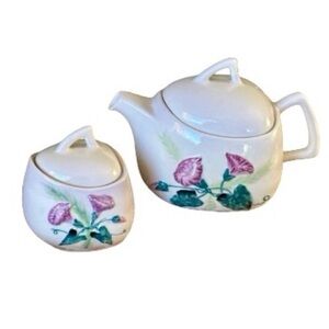 Carlton Ware Handpainted, Made in England, Morning Glory, Teapot & Sugar Dish
